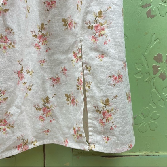 GHANDA Smocked White Floral Linen Blend dress SMALL - Picture 3 of 6